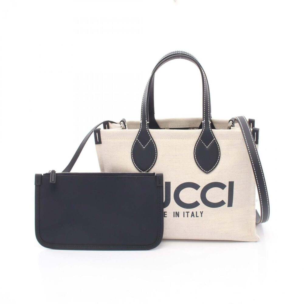 Gucci GUCCI Print Mini 2-Way Tote Bag Handbag Canvas Leather Women's White/Na...